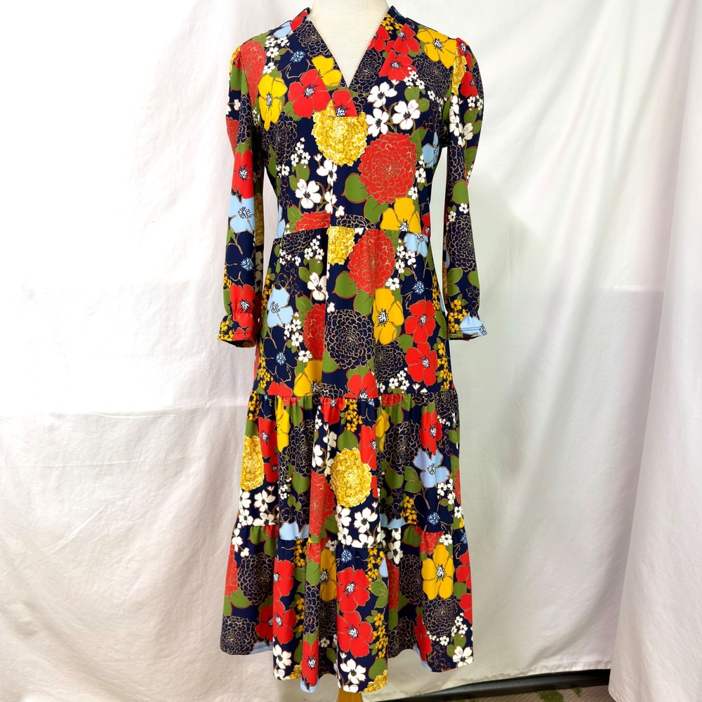 JUDE CONNALLY Jude Cloth Multicolor Floral Tiered Maxi Dress Small Autumn Bloom